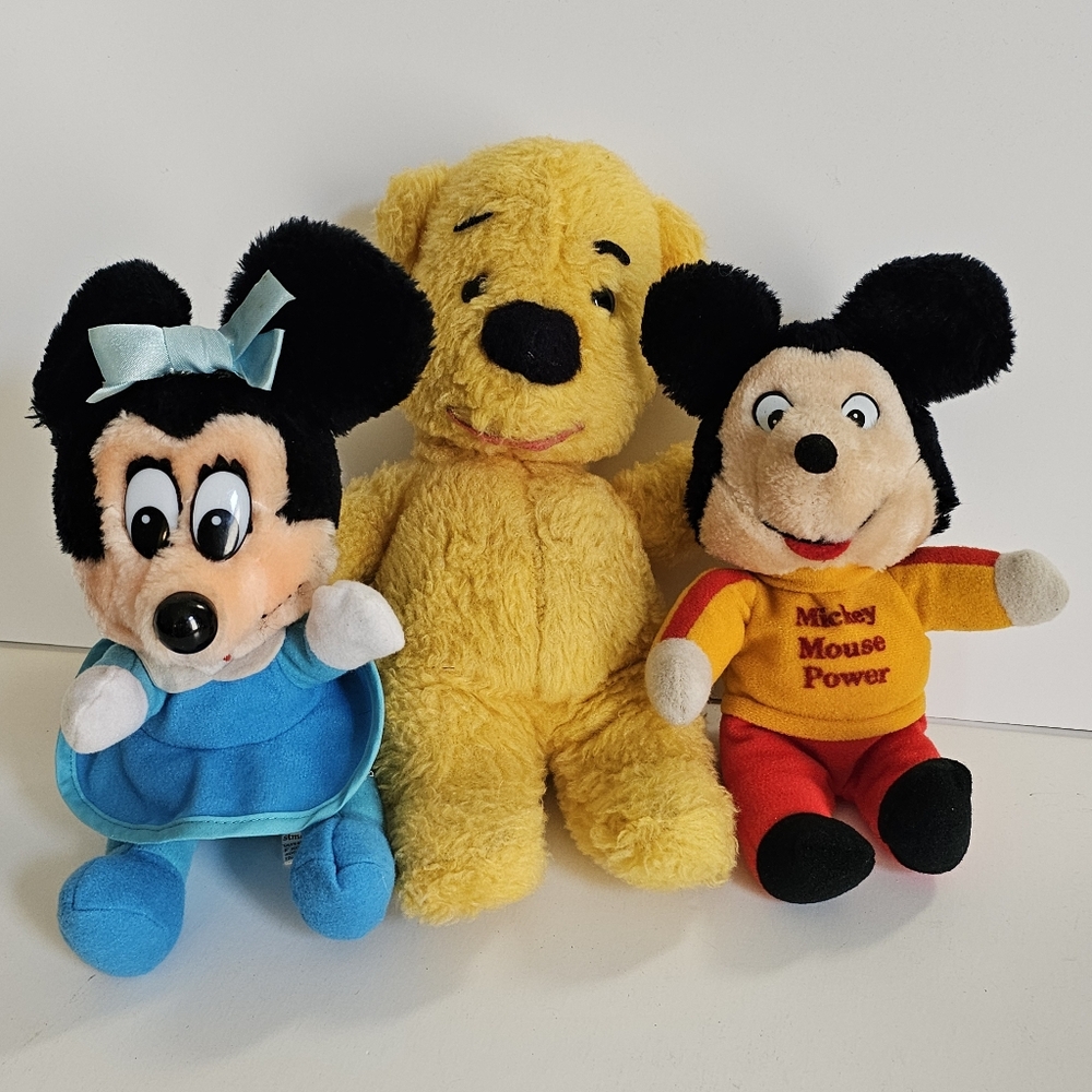 Vintage Knickerbocker Mickey Mouse w/ Minnie, & Windup Winnie The Pooh (Works)